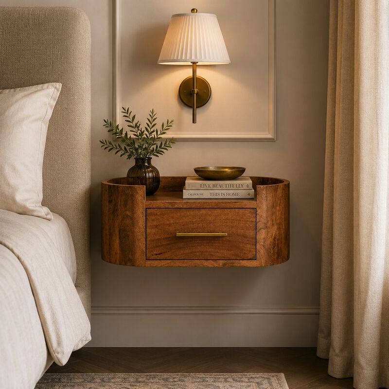 Artisan Furniture Solid Wood Valencia Curve Wall Bedside, Brown image number 1