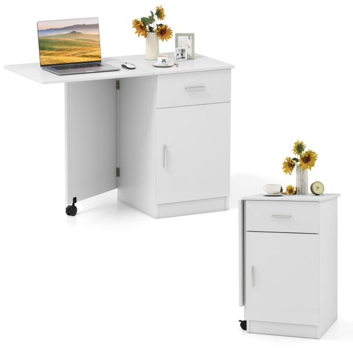 Hivvago Folding Computer Desk with Drawer Mobile Home Office Desk with Cabinet