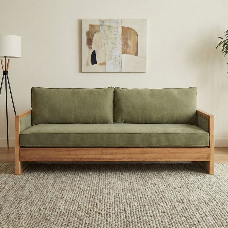 Merax Modern 3-Seater Chenille Sofa with Solid Rubberwood Armrests image number 2