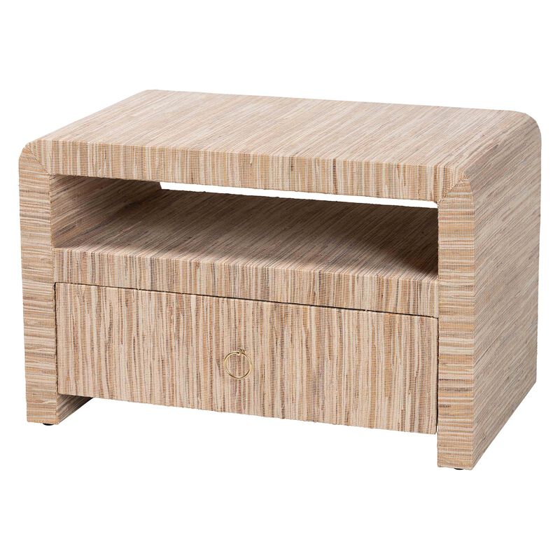 bali & pari Hannah Bohemian Woven Grasscloth 1 Drawer Nightstand