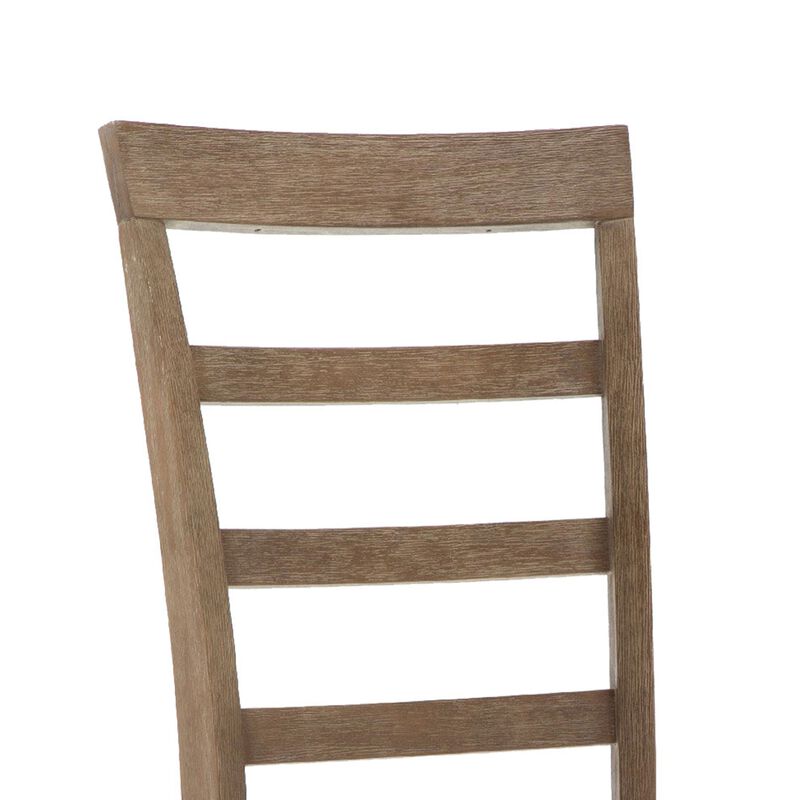 Moe 18 Inch Wood Dining Chair, Ladder Back, Set of 2, Brushed Brown-Benzara