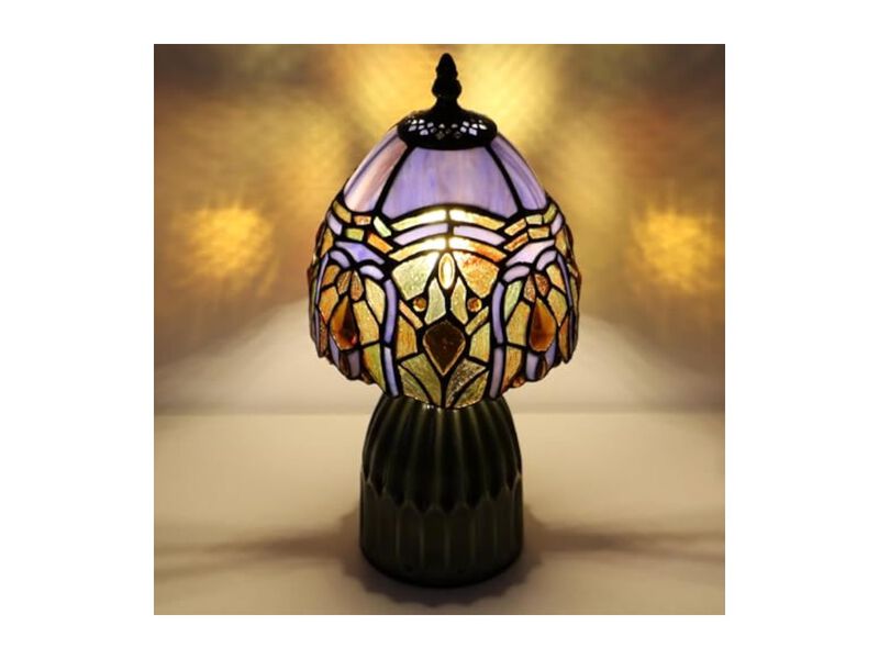 Tiffany Style Stained Glass Mushroom Accent Lamp For Bedroom Bedside Desk image number 2