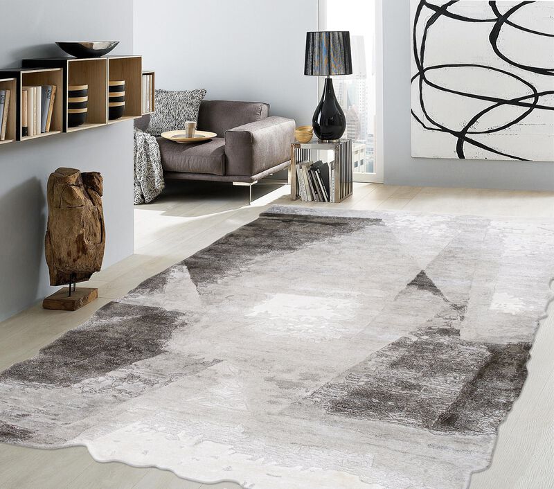 Pasargad Home Astrid Hand-Tufted Bsilk & Wool Brown Area Rug- 5' 1" X 7' 5" image number 1