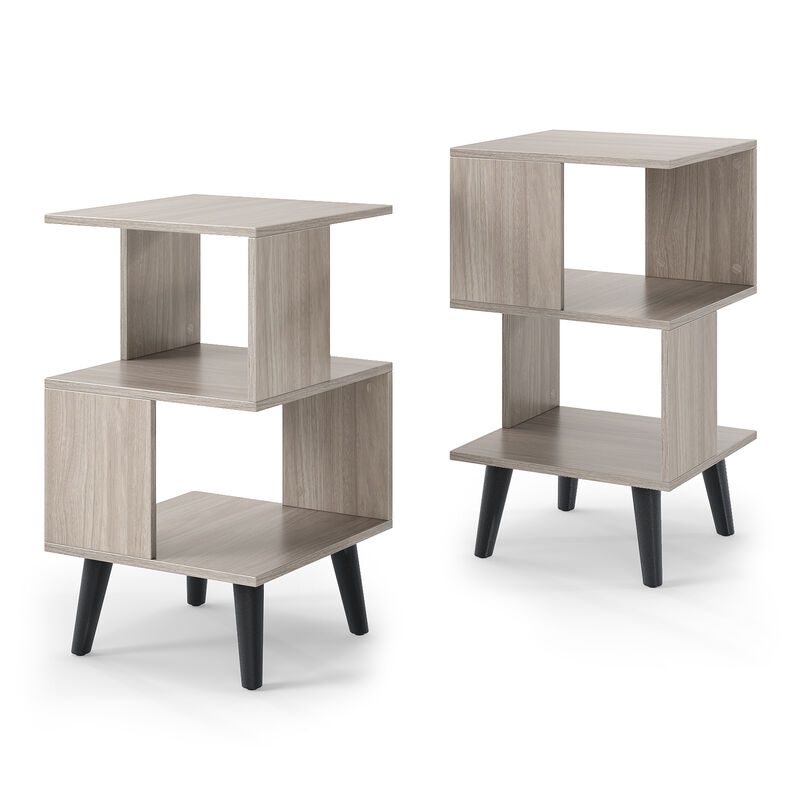 Set of 2 Geometric 3-Tier Bookshelves with Open Storage Shelves for Home or Office
