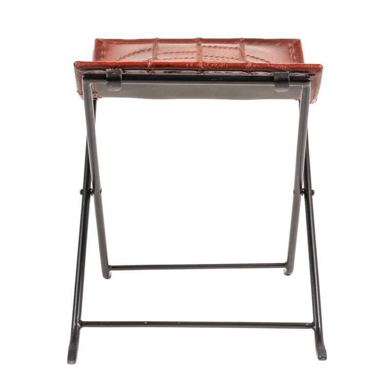 Collapsible Leather and Metal Stool, Russet Brown image number 3