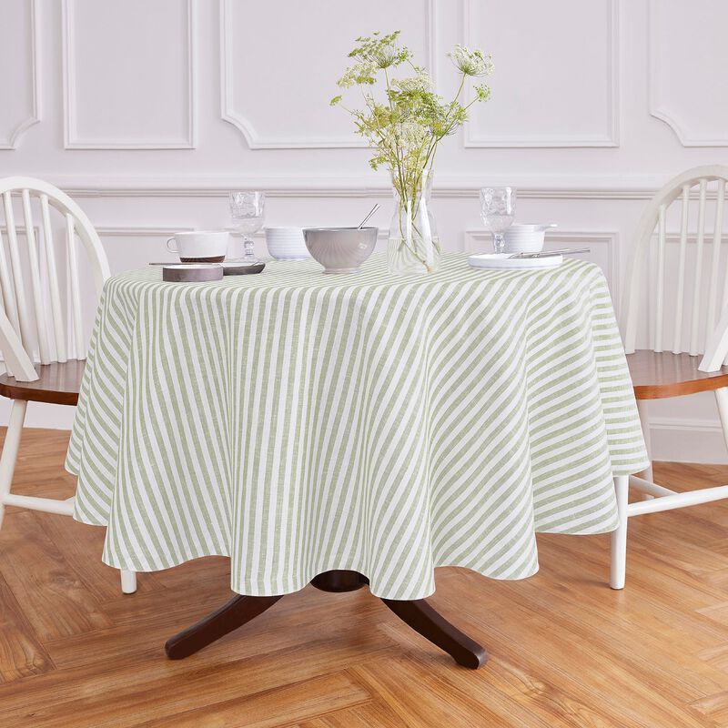Solino Home 100% Pure Linen Round Tablecloth - Amalfi Stripe