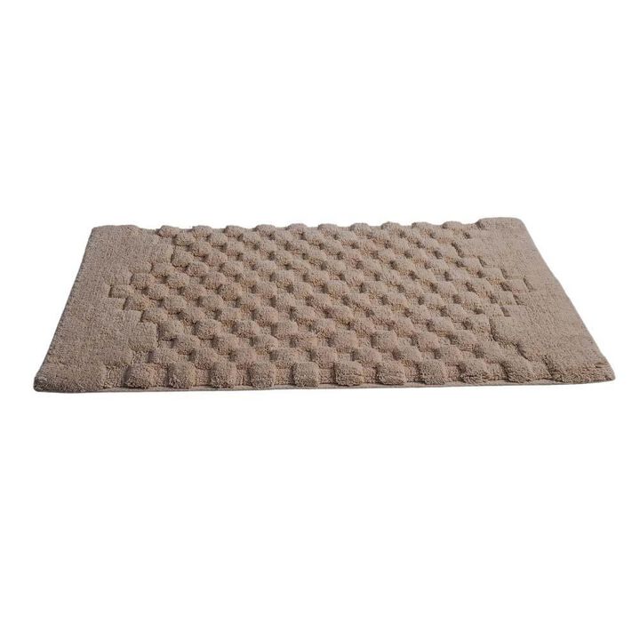 Knightsbridge Luxurious Block Pattern High Quality Year Round Cotton With Non-Skid Back Bath Rug 21" X 34" Natural