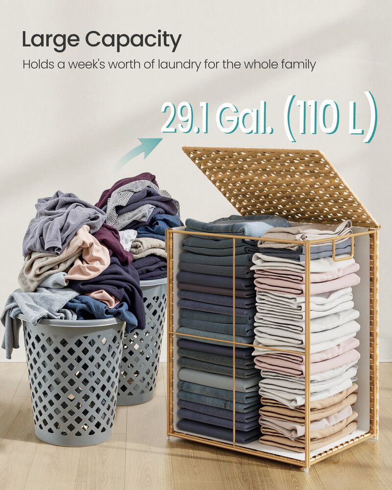 29.1 Gallon Laundry Basket with Lid Handles Goose Yellow Hamper image number 4