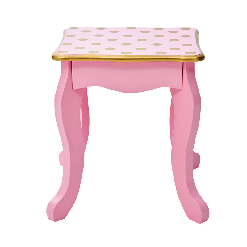 Fantasy Fields Gisele Polka Dot Vanity Set with LED Lighted Mirror and Chair, Pink/ Gold image number 5
