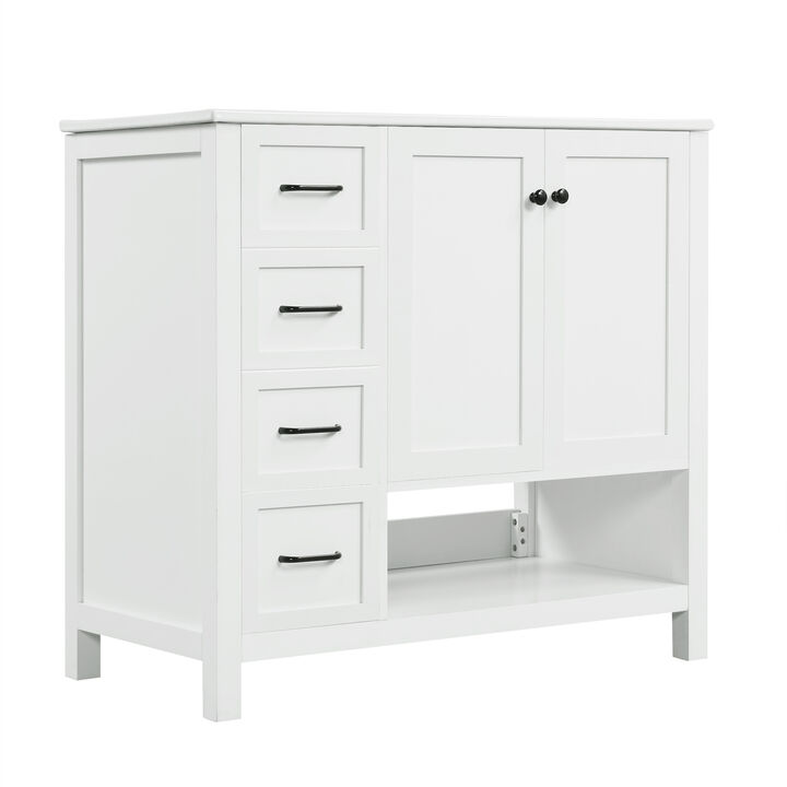 Merax Freestanding Bathroom Vanity with Ceramic Basin (3 Faucet Holes), Two-Door Cabinet & Drawers