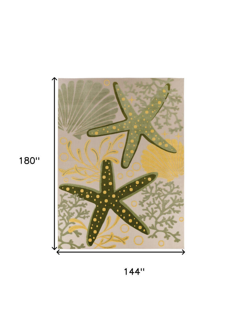 HomeRoots 12' X 15' Green Blue Yellow And Dark Green Starfish Indoor Outdoor Area Rug image number 6