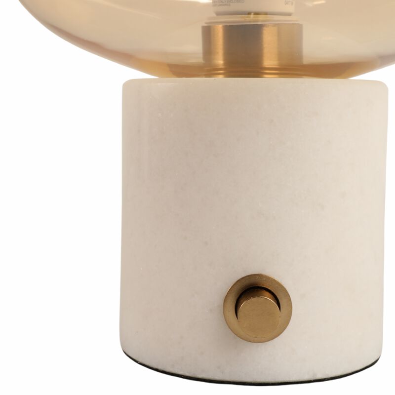 13x9" Glass Shade On Marble Base With Switch, Whit image number 5