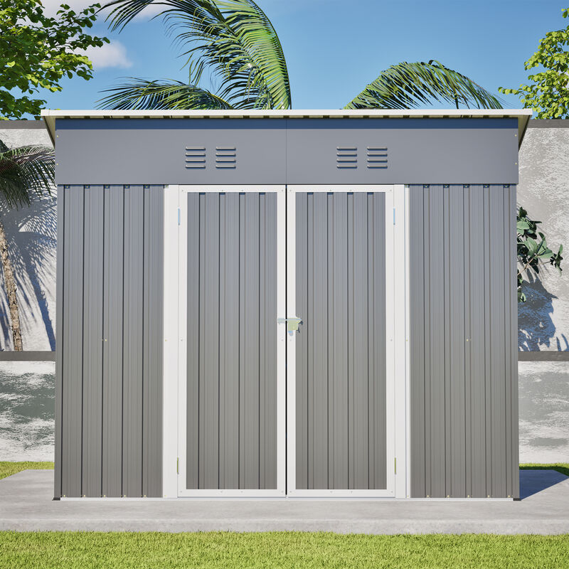 4x8 Slope-Roof Reinforced Storage Shed with Weatherproof Sloping Roof & 4 Air Vents image number 1