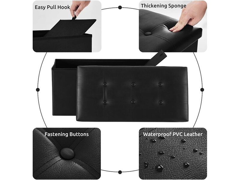 YOUDENOVA Faux Leather Black Footrest with Foam Padded Seat