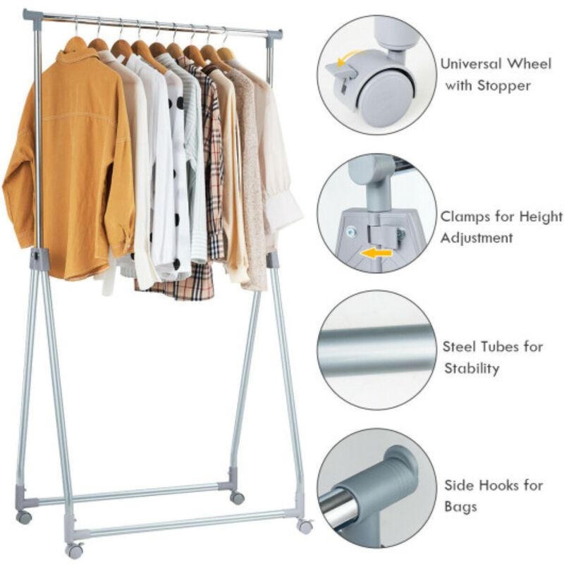 Extendable Foldable Heavy Duty Clothing Rack with Hanging Rod image number 2
