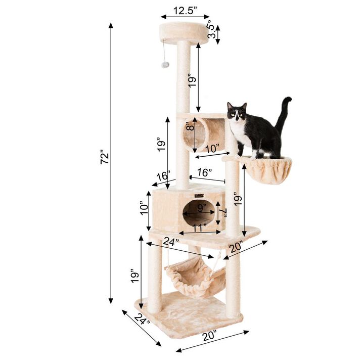 Armarkat 72 H Pet Real Wood Cat Tower, Tower Entertainment Furniture, Basket, Perch