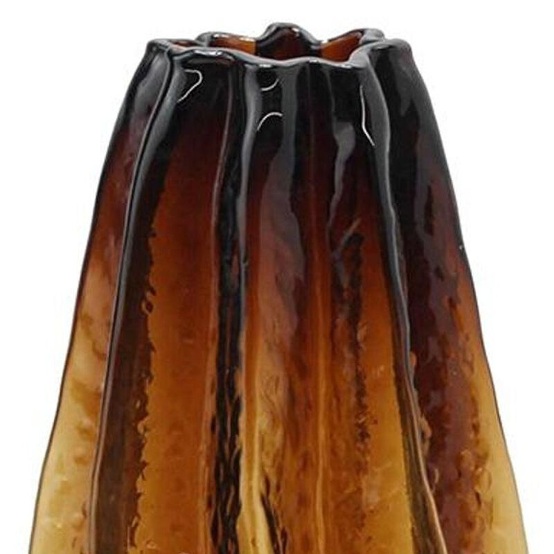 HomeRoots 12" Burnt Umber Wavy Glass Table Vase image number 4