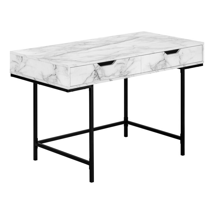 Monarch Specialties I 7558 Computer Desk, Home Office, Laptop, Storage Drawers, 48"L, Work, Metal, Laminate, White Marble Look, Black, Contemporary, Modern