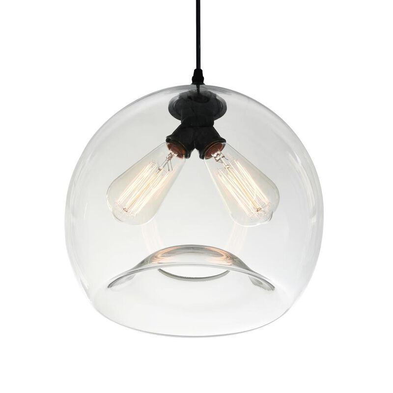 Glass 2 Light Down Mini Pendant With Smoke Finish