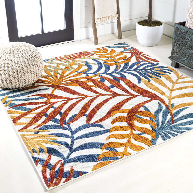 Tropics Palm Leaves Square Indoor/Outdoor Area Rug