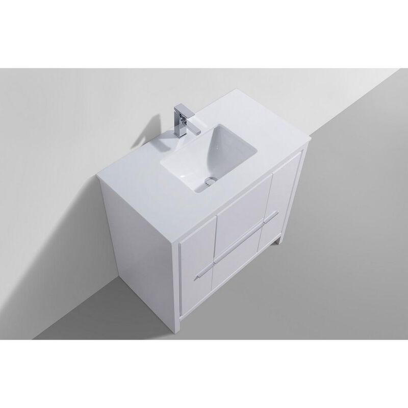 Kubebath 36″ High Gloss White Modern Bathroom Vanity with White Quartz Counter-Top
