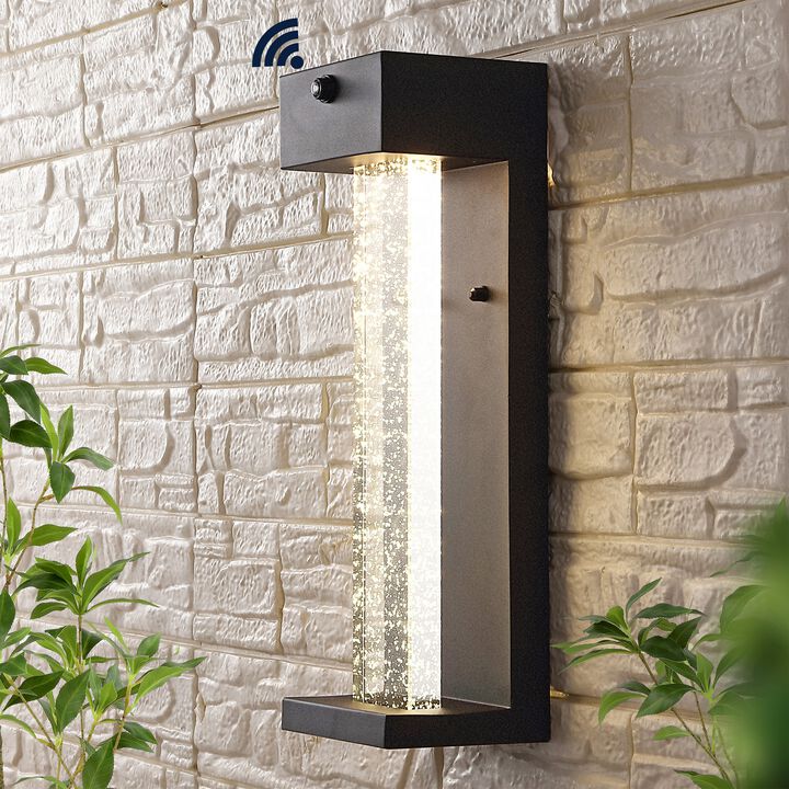 Miranda Modern Industrial Iron/Glass Seeded Glass with Dusk-to-Dawn Sensor Integrated LED Outdoor Sconce