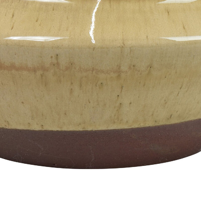 Decorative Serving Bowl, 2 Tone Rustic Brown Glazed Ceramic, 11 Inch image number 6
