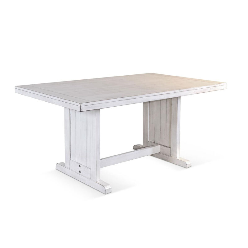 Sime Dining Table, 60 Inch Rectangular Plank Top, Off White Wood