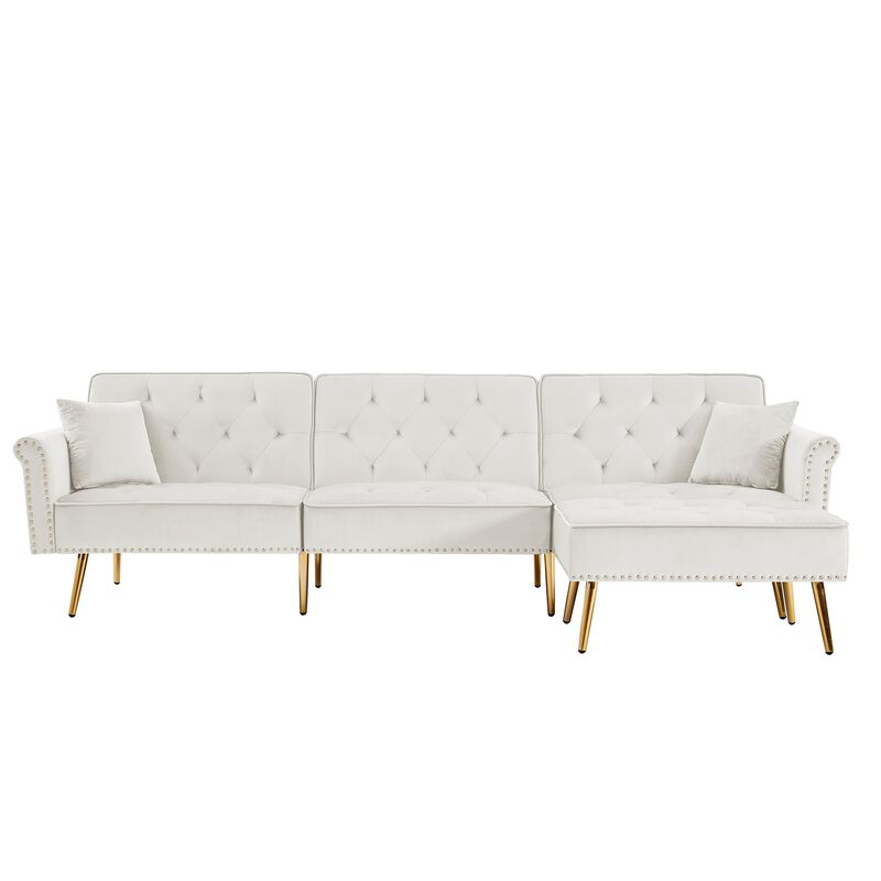 Olympia Bay, Inc. - Modern Velvet Upholstered Reversible Sectional Sofa Bed; L-Shaped Couch with Movable Ottoman image number 1