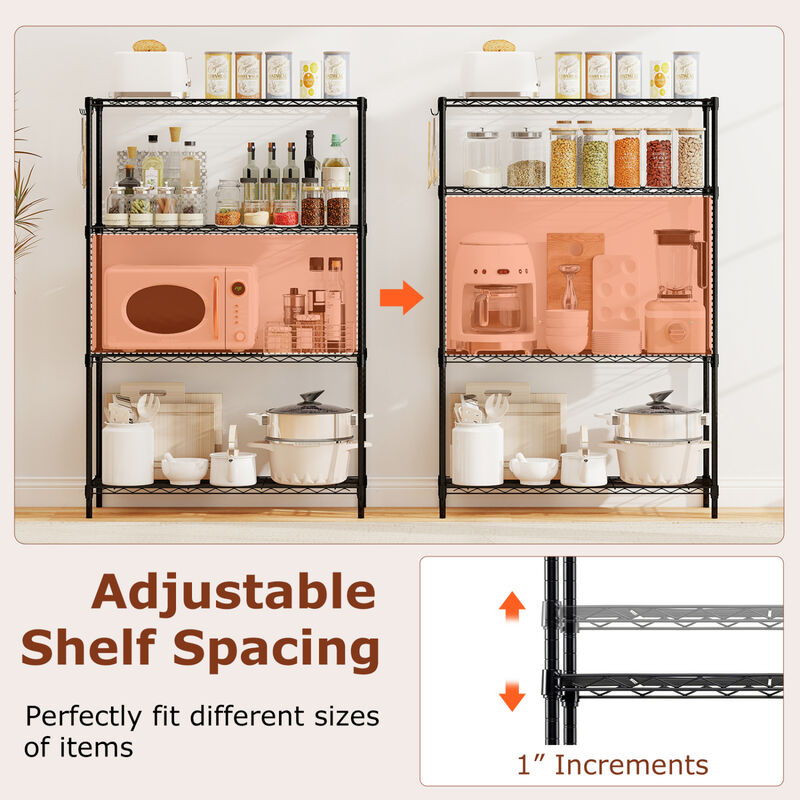 2 Pack 4 Tier Metal Storage Racks with V Shaped Wire Shelves for Utility Room-Black image number 6
