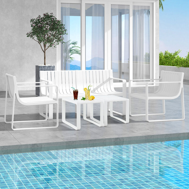 Backyard 2-Person Plastic Bench with Water-Resistant Finish and Curved Back