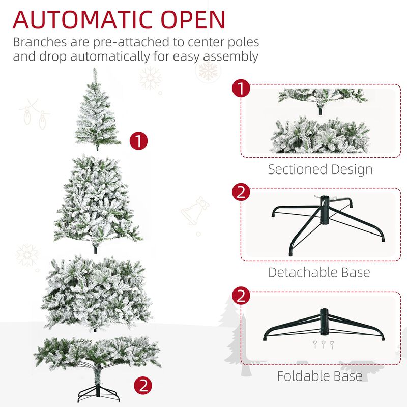9 ft Tall Unlit Snow Flocked Pine Artificial Christmas Tree with Realistic Branches