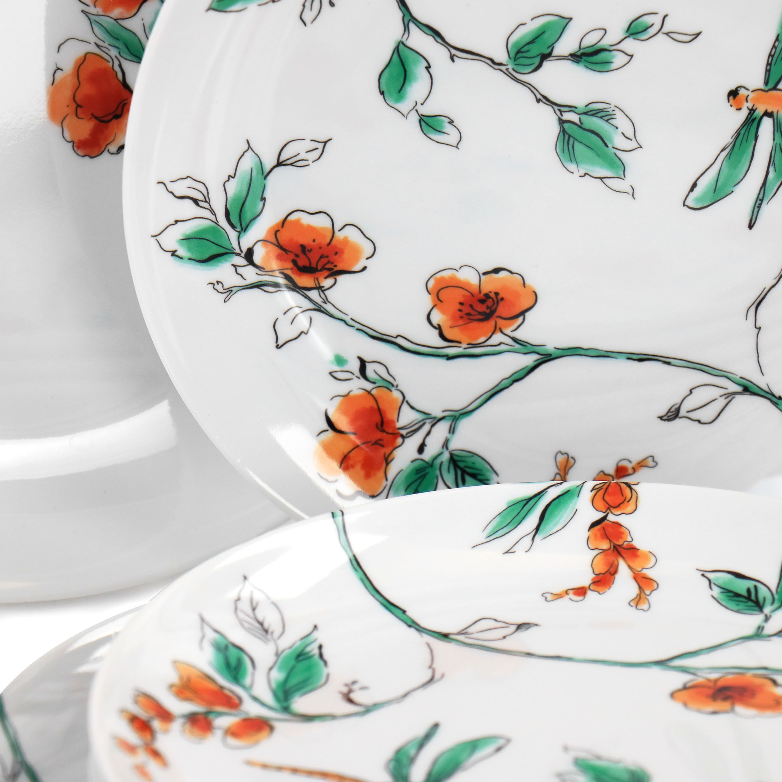Martha Stewart 12 Piece Dragonfly Melamine Dinnerware Set in White Martha Stewart 12 Piece Dragonfly Melamine Dinnerware Set in White