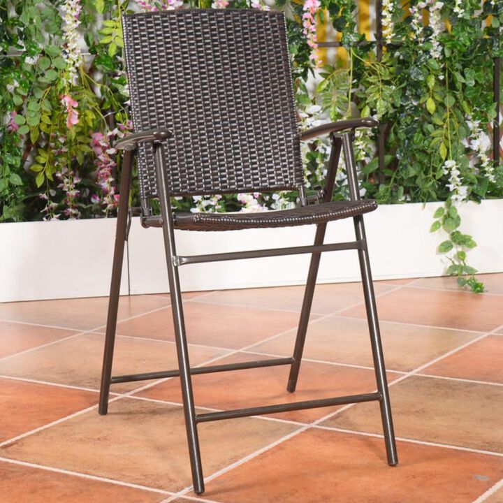 Hivvago Set of 4 Folding Rattan Bar Chairs with Footrests and Armrests for Outdoors and Indoors