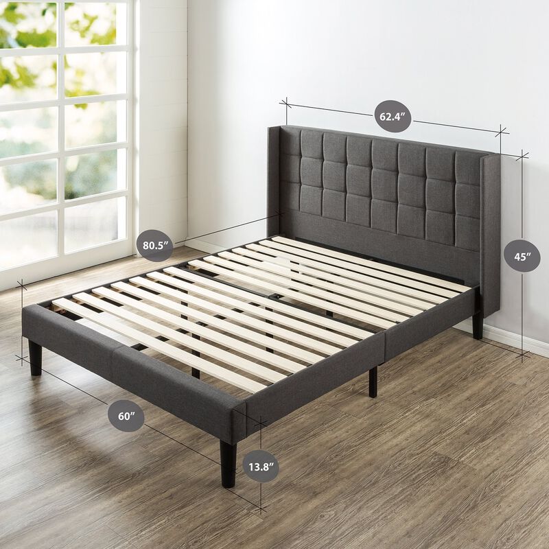 Wingback Platform Bed Frame – Upholstered Headboard with Timeless Style and Durable Support