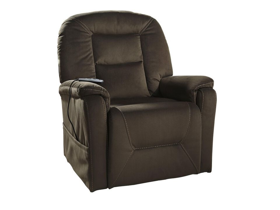 Fabric Upholstered Metal Frame Power Lift Recliner with Side Pocket, Brown-Benzara