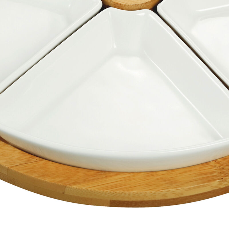 Elama Signature 7 Piece Appetizer Serving Set with 5 Serving Dishes, Center Tooth Pick Holder and Bamboo Serving Tray