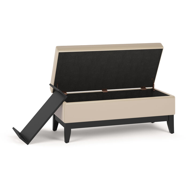 HomeRoots 42" Black and Dark Brown Tufted Faux Leather and Solid Wood Upholstered Storage Bench With Tray image number 0