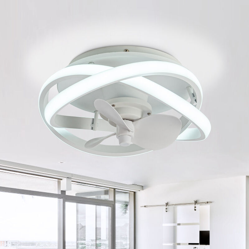 12.5" Modern White Flush Mount Ceiling Fan with LED Light