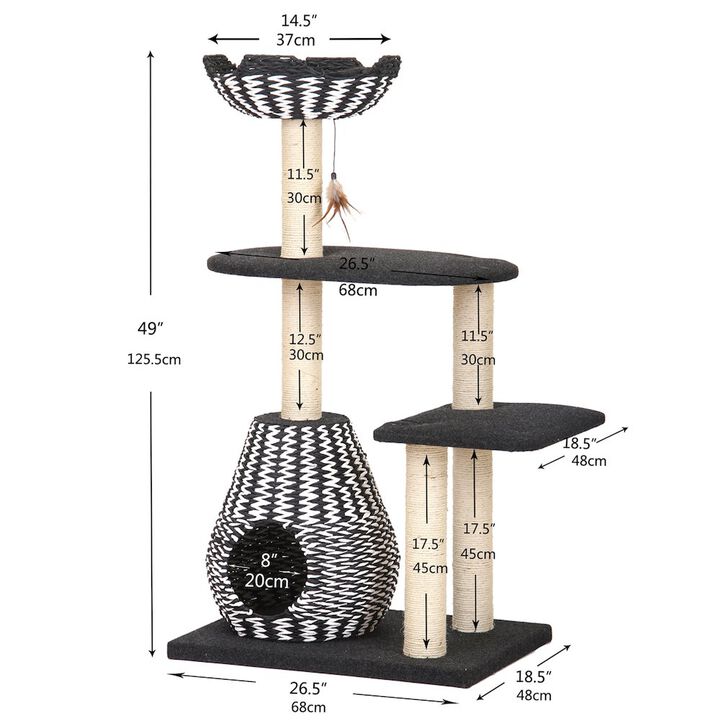 Petpals 49-in Cat Tree With Recyclable Paper Rope Perch & Condo Lounger, Black & White