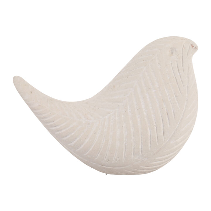 7x5" Carved Paper Mache Bird, Ivory