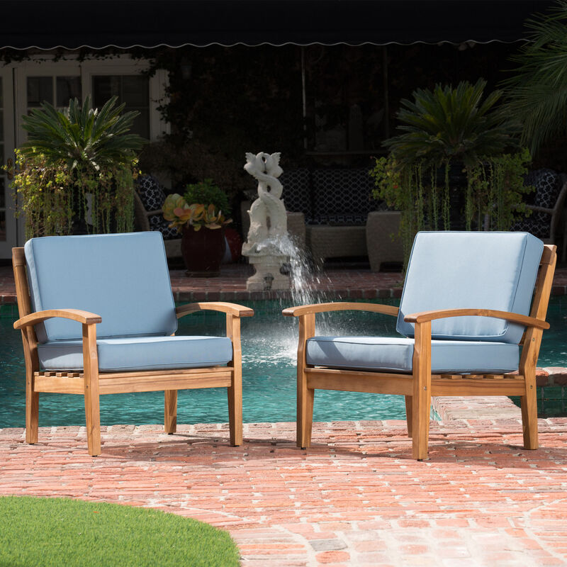 Merax Outdoor Acacia Wood Chairs Set of 2 - Deep Seat  with Weatherproof Cushions