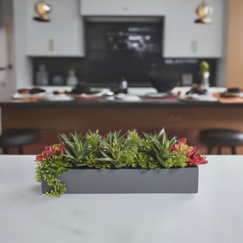 Rectangular Artificial Succulent Arrangement, Gray Planter image number 1