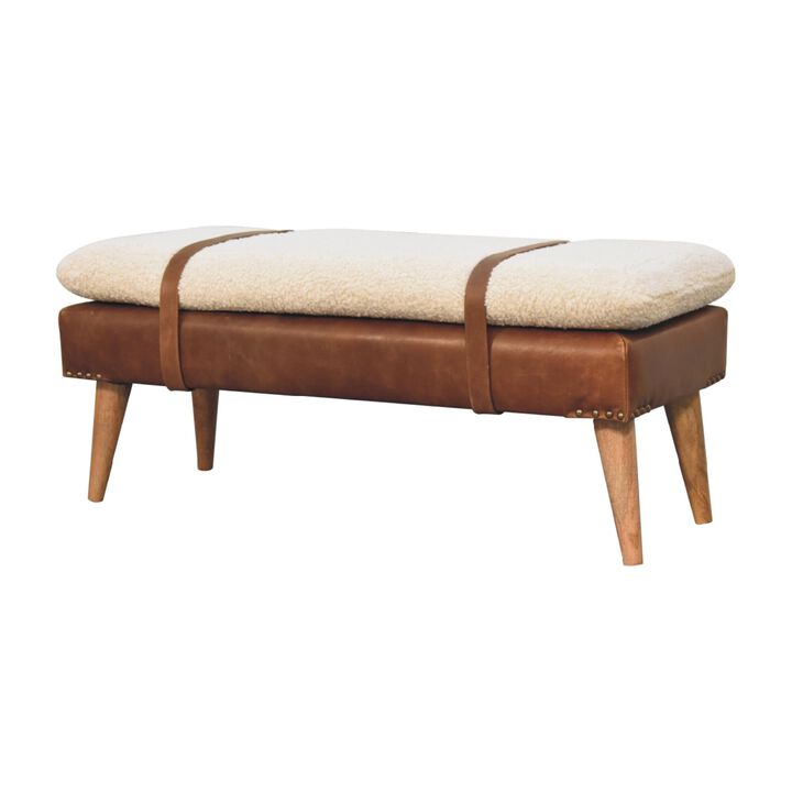 Boucle Buffalo Hide  Solid WoodLeather Bench
