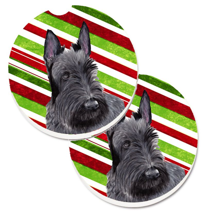 Caroline's Treasures Scottish Terrier Candy Cane Holiday Christmas Set of 2 Cup Holder Car Coasters SC9346CARC, 2.56, Multicolor