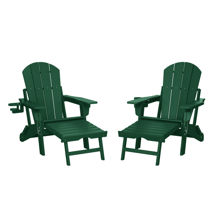 WestinTrends Folding Adjustable Adirondack Chair with Retractable Ottoman and Cup Holder (Set of 2)