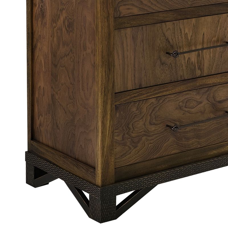 Ally Tall Dresser Chest, 4 Drawers, Classic Walnut Brown Parota Wood - Benzara