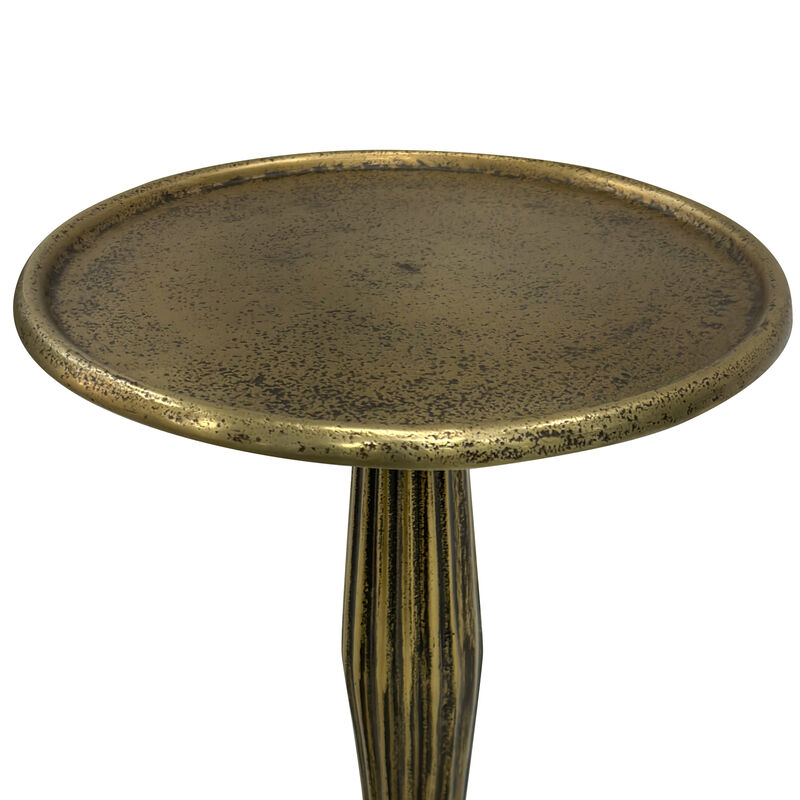 12 Inch Side End Drink Table, Fancy Fluted Base, Round Top, Antique Brass image number 5