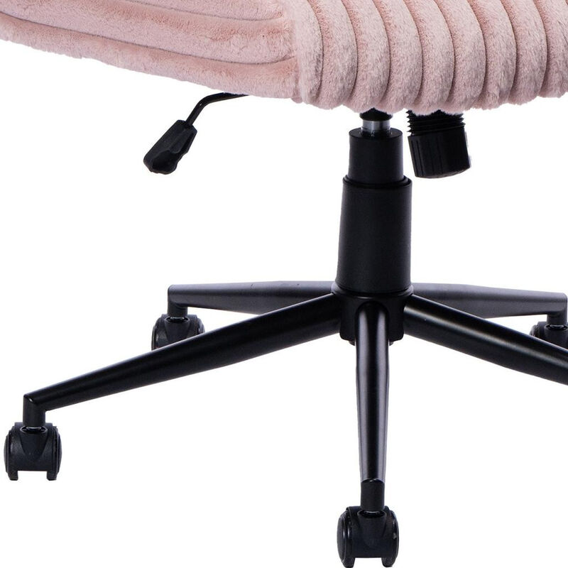 HomeRoots Pink and Black Adjustable Height Faux Fur Swivel Rolling Gaming Chair image number 4