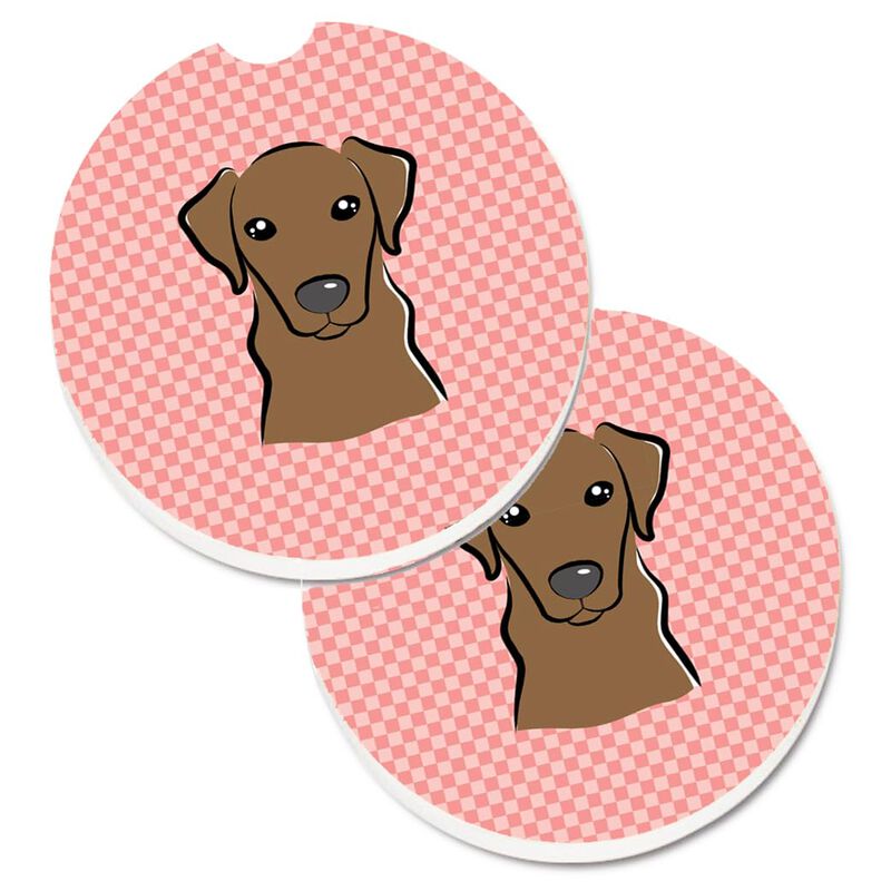 Caroline's Treasures Checkerboard Pink Chocolate Labrador Set of 2 Cup Holder Car Coasters BB1234CARC, 2.56, Multicolor